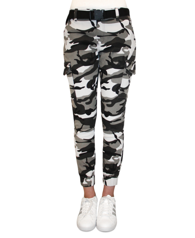 Shop Almost Famous Crave Fame Juniors' High-rise Belted Cargo Pants In Black Camo