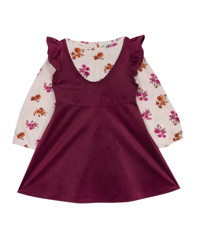 Shop Rare Editions Baby Girls Top And Corduroy Jumper, 2 Piece Set In Wine