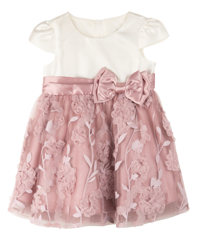 Shop Rare Editions Baby Girls Social Dress With Rosettes In Mauve
