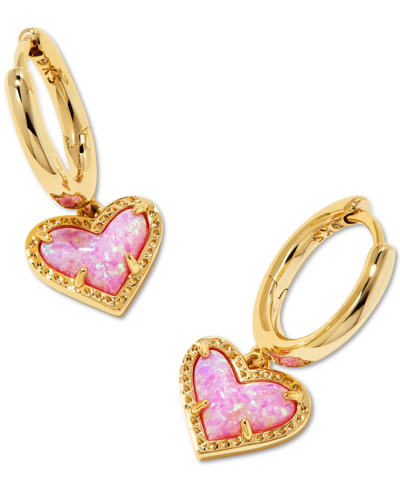 Shop Kendra Scott Pave & Colored Heart Charm Huggie Hoop Earrings In Gold Bubbl