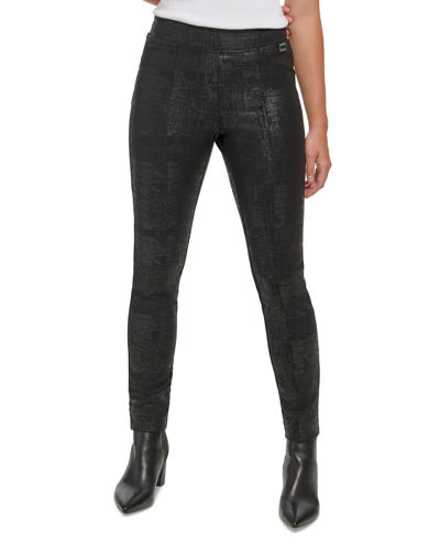 Shop Calvin Klein Women's Embossed Ponte Leggings In Black
