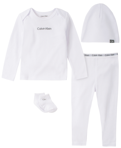 Shop Calvin Klein Baby Boys Or Girls Organic Cotton Layette, 4 Piece Set In White