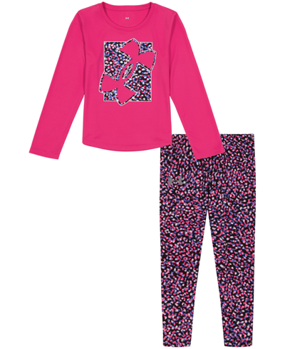 Shop Under Armour Toddler Girls Dot No Print Long Sleeve T-shirt And Leggings Set In Rebel Pink