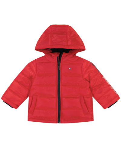 Shop Tommy Hilfiger Baby Boys Sleeve Logo Puffer Jacket In Tommy Red