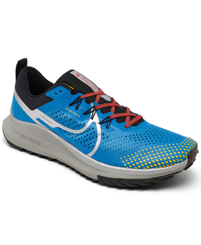 Shop Nike Men's React Pegasus Trail 4 Trail Running Sneakers From Finish Line In Photo Blue/red/black