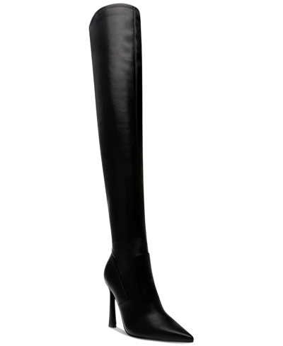 Shop Steve Madden Women's Laddy Pointed-toe Over-the-knee Dress Boots In Black Smooth