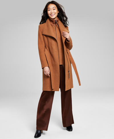 Calvin Klein Women's Wool Blend Belted Wrap Coat, Created For Macy's In  Dark Camel | ModeSens