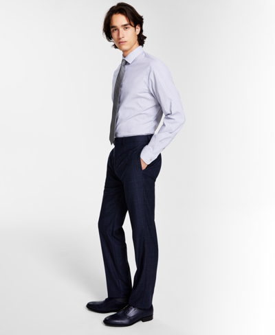 Shop Calvin Klein Men's Slim-fit Wool-blend Stretch Suit Pants In Blue Windowpane