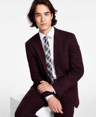Shop Calvin Klein Men's Slim-fit Stretch Solid Knit Suit Jacket In Burgundy Solid
