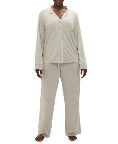 Shop Gap Body Women's 2-pc. Notched-collar Long-sleeve Pajamas Set In Grey