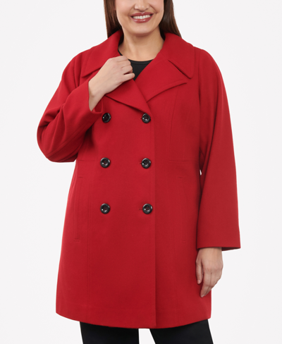 Shop Anne Klein Women's Plus Size Notched-collar Double-breasted Peacoat, Created For Macy's In Lychee Red
