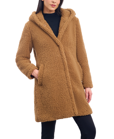 Shop Bcbgeneration Women's Hooded Button-front Teddy Coat In Cappucino