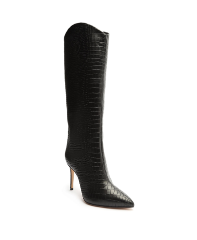Schutz Women's Maryana Crocodile Embossed Knee High Stiletto Leather Boots In Black