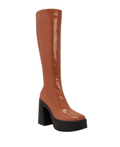 Shop Katy Perry Women's The Heightten Narrow Calf Stretch Boots In Butterscotch - Polyurethane And Polyeste