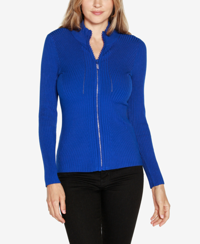 Shop Belldini Black Label Mock Neck Ribbed Sweater Zip Up In Cobalt