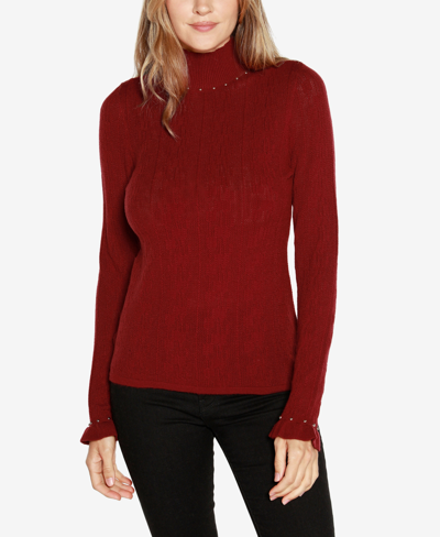 Shop Belldini Black Label Women's Embellished Pointelle Sweater In Cranberry