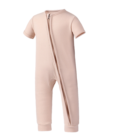 Shop Earth Baby Outfitters Baby Boys Rayon From Bamboo Ribbed Zip Front Romper In Beige