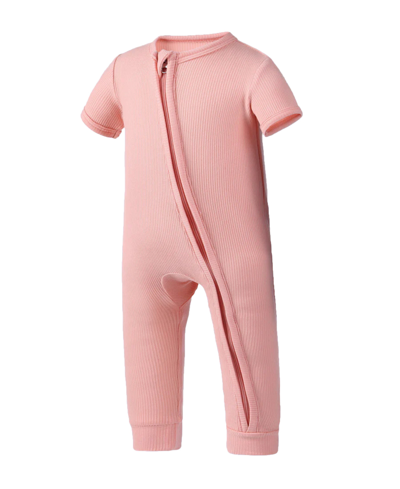 Shop Earth Baby Outfitters Baby Girls Rayon From Bamboo Ribbed Zip Front Romper In Pink