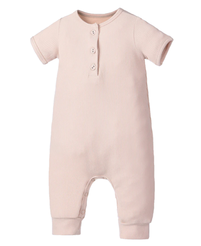 Shop Earth Baby Outfitters Baby Boys Rayon From Bamboo Ribbed Henley Romper In Beige