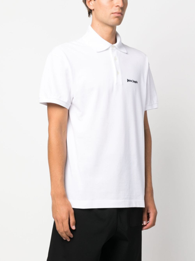 Shop Palm Angels Logo-embroidered Polo Shirt In Weiss