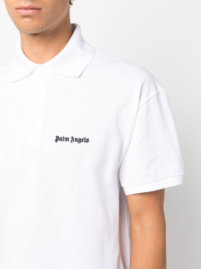 Shop Palm Angels Logo-embroidered Polo Shirt In Weiss