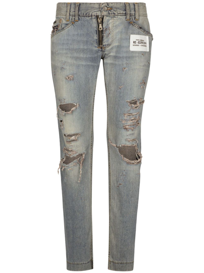 Shop Dolce & Gabbana Ripped Slim-fit Jeans In Blue