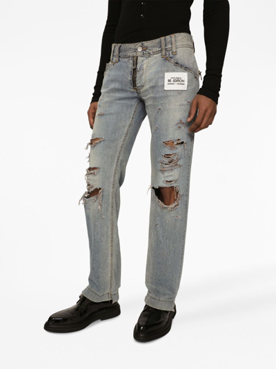 Shop Dolce & Gabbana Ripped Slim-fit Jeans In Blue