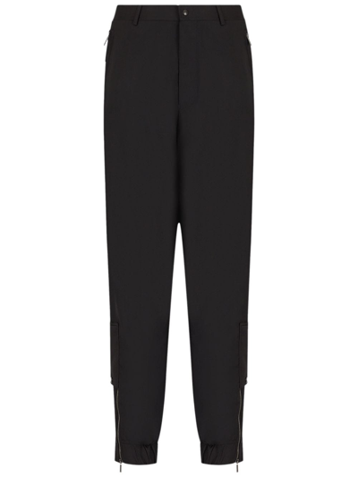 Shop Emporio Armani Ankle-zip Slim-cut Wool Trousers In Black