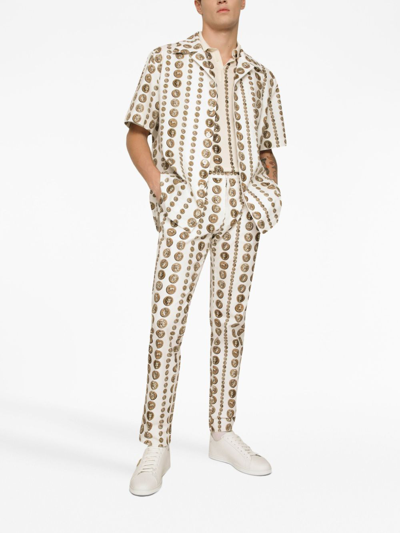 Dolce & Gabbana Motif-print Tailored Trousers In White