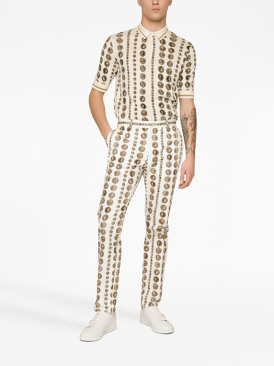 Dolce & Gabbana Motif-print Tailored Trousers In White