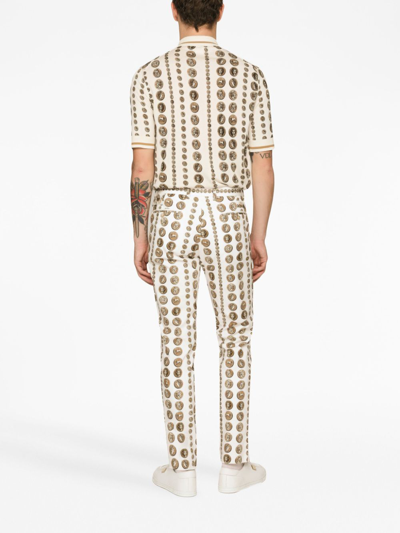 Dolce & Gabbana Motif-print Tailored Trousers In White