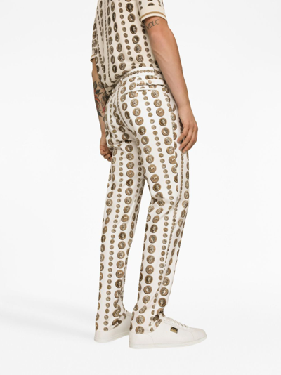 Dolce & Gabbana Motif-print Tailored Trousers In White