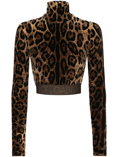 Shop Dolce & Gabbana Leopard-print High-neck Blouse In Brown