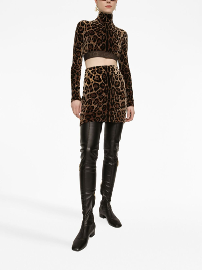 Dolce & Gabbana Leopard-print High-neck Blouse In Brown