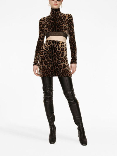 Shop Dolce & Gabbana Leopard-print High-neck Blouse In Brown