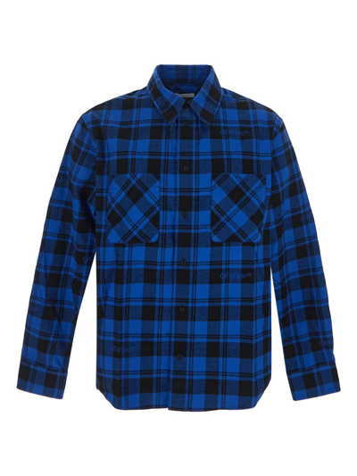 Shop Off-white Check Flann Shirt In Blue