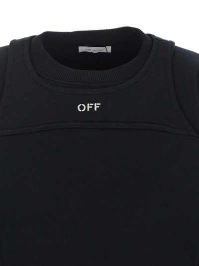Shop Off-white Off Stamp Round Cropped Crew Neck Sweatshirt In Black