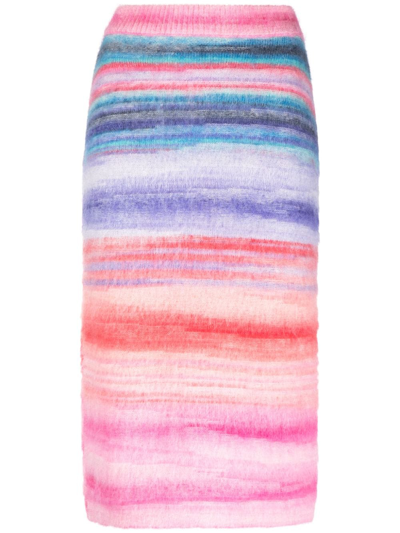 Shop Missoni Striped Brushed-effect Midi Skirt In Pink