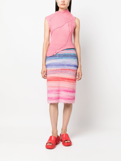 Shop Missoni Striped Brushed-effect Midi Skirt In Pink