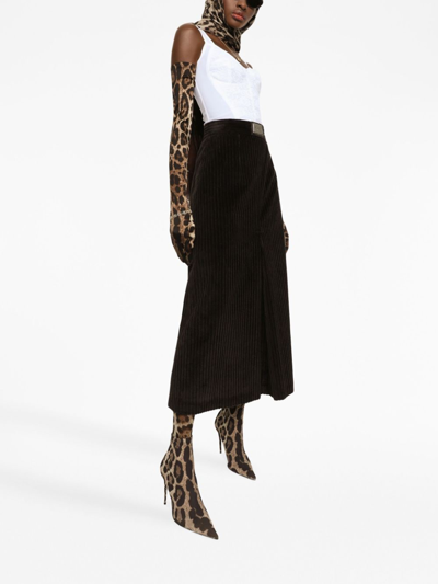 Dolce & Gabbana Logo-plaque High-waisted Skirt In Black