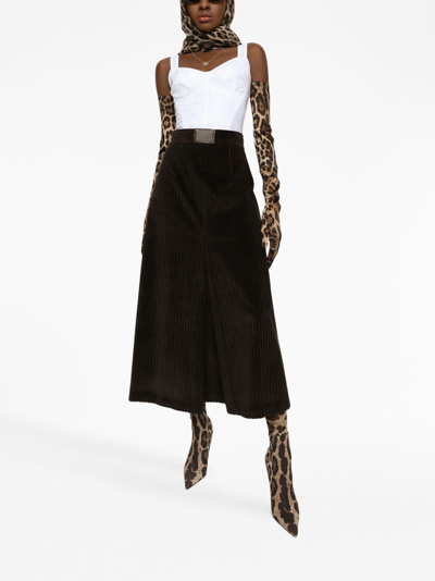 Dolce & Gabbana Logo-plaque High-waisted Skirt In Black