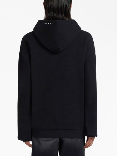 Shop Marni Slogan-print Cotton Hoodie In Black