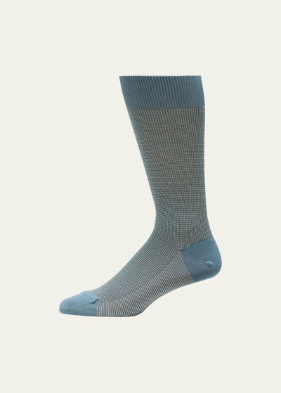 Shop Pantherella Mid-calf Birdseye Ankle Socks, Black In Hazey Blue