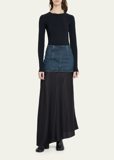 Shop Mm6 Maison Margiela Denim Underlay Long Skirt In Black/deni
