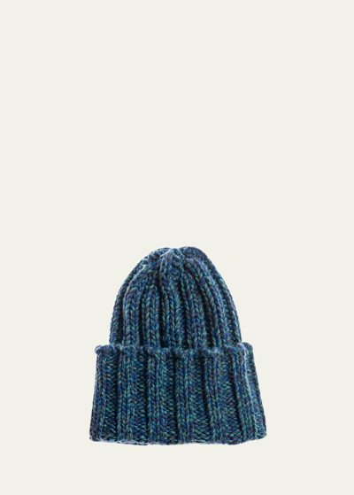 Shop Inverni Men's Chunky Rib-knit Cashmere Beanie Hat In 1616 Blue/green