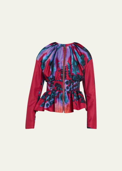 Shop Altuzarra Kitriani Dyed Peplum Jacket With Smocked Waist In Syrah Rorschach 3