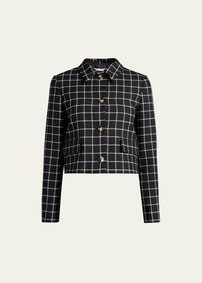 Shop Marni Checkered Wool Short Jacket In Black