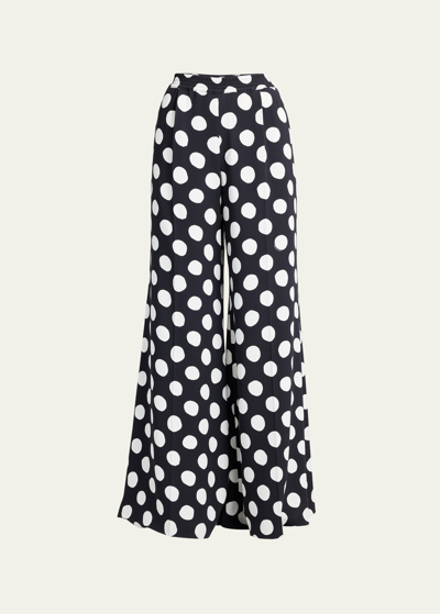 Shop Marni Polka-dot Wide-leg Trousers In Black