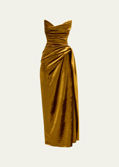 Shop Jason Wu Collection Shiny Velvet Strapless Cocktail Dress In Gold