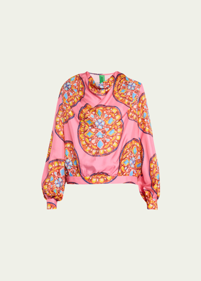 Shop Rianna + Nina Kipos Sharon Silk Printed Blouse In Rose Anthos